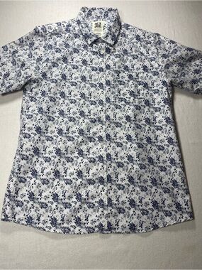 ACA Joe Men's White & Navy Floral Button-Up Shirt